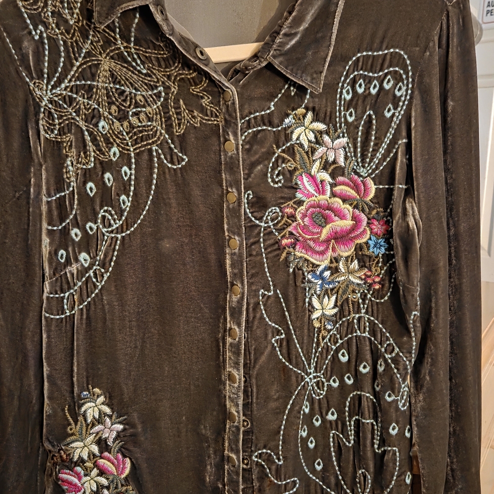 J. Jill Velvet Shirt with Floral Embroidery
